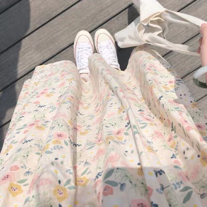 Đầm váy babydoll ulzzang hoa nhí xếp ly ngực ( màu hoa be một màu)