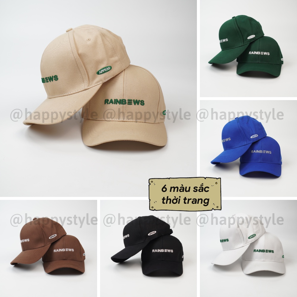 Mũ lưỡi trai ❤️ Nón kết thêu chữ RAINBOWS chất kaki cao cấp form unisex nam nữ N95 - Happy Style