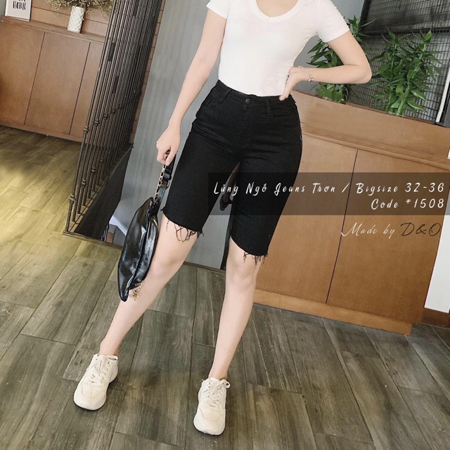 [Bigsize 58-90kg] Quần Lửng Jeans Đen Basic, Lưng Cao Trên Rốn, Co Giãn Mạnh