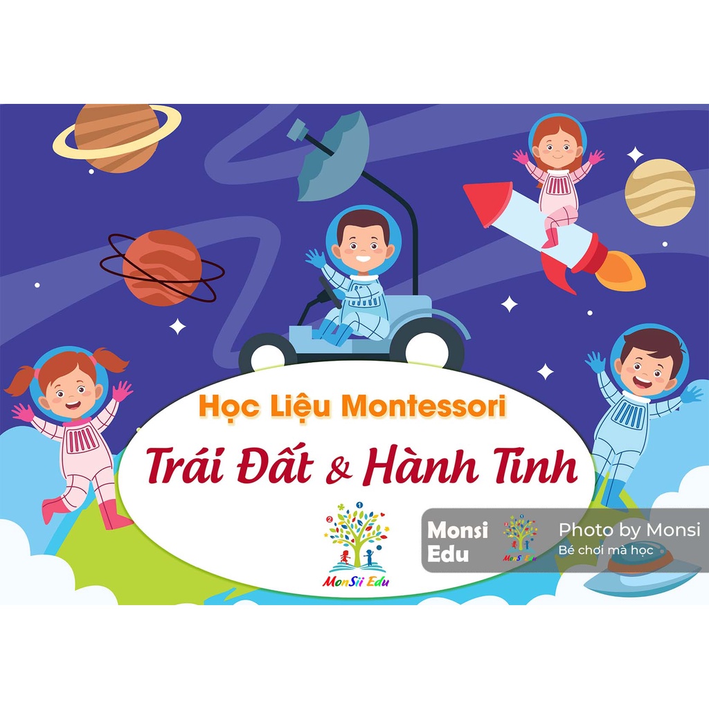 Montessori- Học liệu dính dán Trái Đất &amp; Hành Tinh  - Matching Book (Monsi Edu)