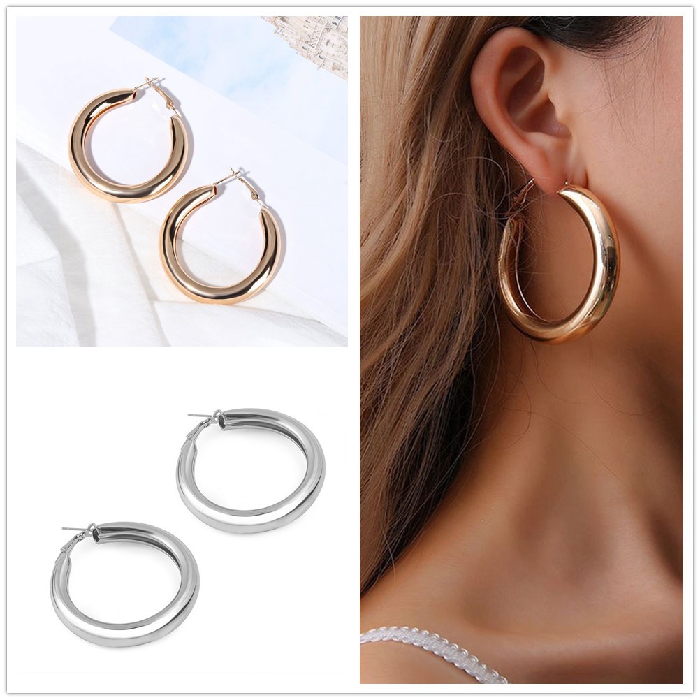 Khuyên tai vòng tròn lớn phong cách đơn giản