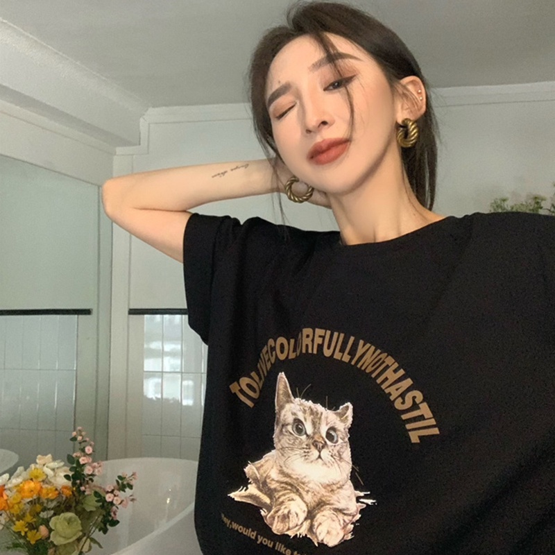 NRVP Áo Thun Cotton Tay Ngắn Cổ Tròn Màu Trơn Thời Trang Dành Cho Nữ