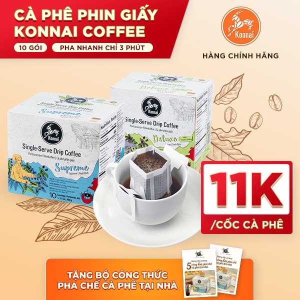 Cà phê Robusta Tây Nguyên Arabica Sơn La phin giấy nguyên chất đậm đà hậu vị ngọt pha nhanh tiện Konnai Coffee