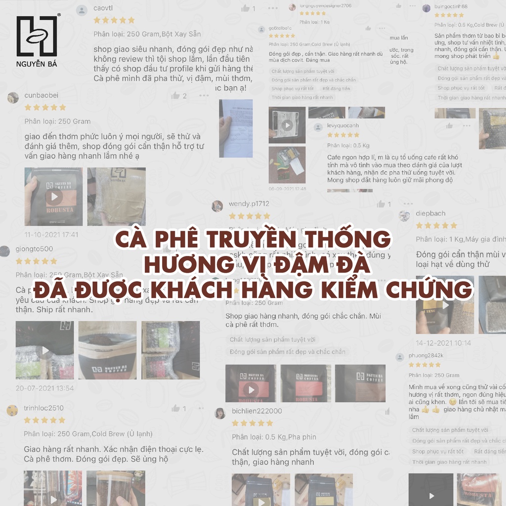 Cà phê nguyên chất pha phin ROBUSTA Nguyễn Bá Coffee - cafe rang xay nguyên chất gu đắng đậm hậu ngọt gu truyền thống