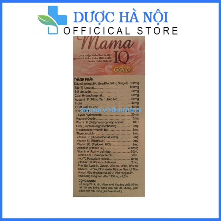 Viên uống Mama  IQ Gold bổ sung DHA, acid folic, sắt, vitamin cho bà bầu giúp bồi bổ sức khỏe, tăng đề kháng hộp 30 viên