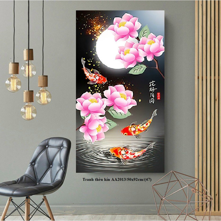 Tranh thêu kín Hoa Sen - Tranh chưa thêu