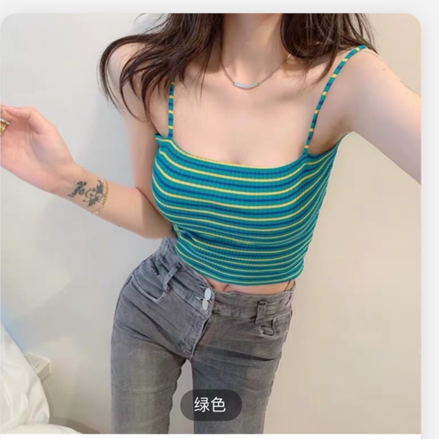 Thanh lý áo hai dây màu xanh sọc ngang mới 99%