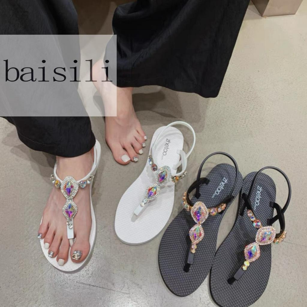 SANDAL BỆT BAISILI - GIÀY ĐẾ BẰNG QUAI KẸP ĐÍNH ĐÁ XOÀN PHONG CÁCH THỜI TRANG HIỆN ĐẠI BS230509
