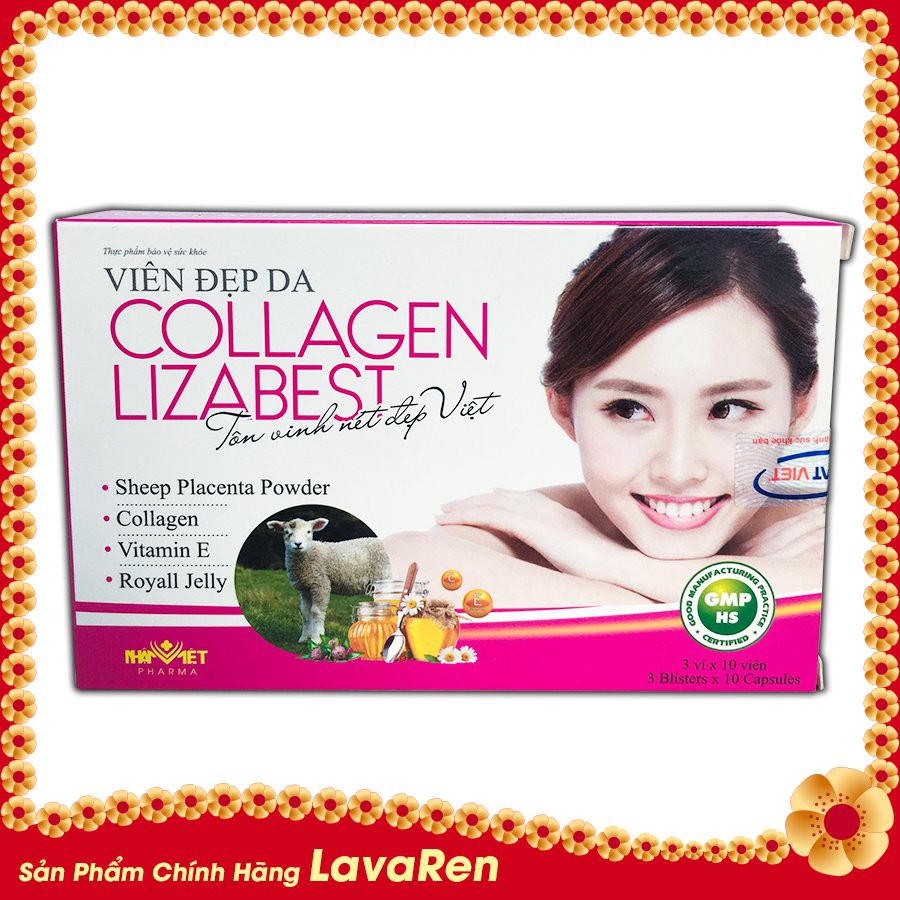 [TRẮNG MỊN HƠN]Viên uống đẹp da Collagen Lizabest chiết suất nhau thai cừu cao cấp bổ sung collagen, DHA,L-cystine