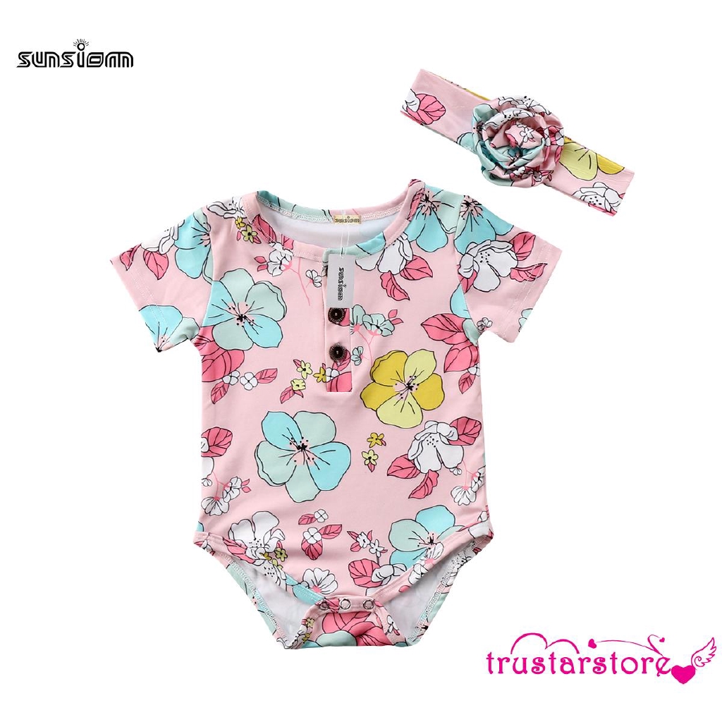 ✦ZWQ-2018 NEW Baby Girl Cute Short-sleeved Printed Floral Cut Romper + | BigBuy360 - bigbuy360.vn