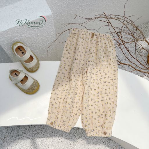 Quần bom xô muslin họa tiết cho bé, quần bom trẻ em bo chun 1QU128 Kakummi