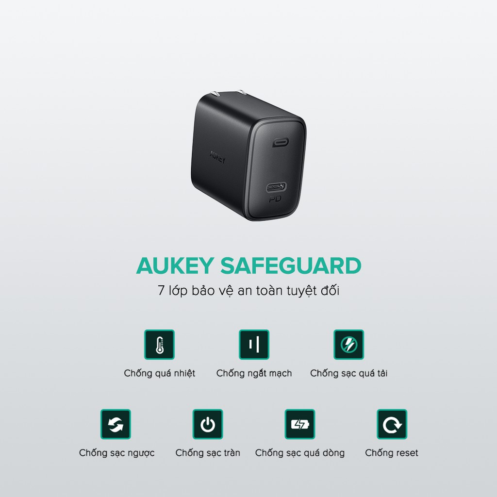 Combo Aukey Cốc Sạc Nhanh PA-F1S Type C 20W + Cáp C To Lightning Siêu Bền CB-CL - Hàng Chính Hãng