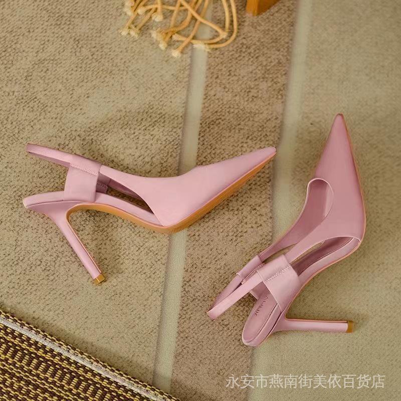 Giày Cao Gót Mũi Nhọn Màu Hồng Thời Trang Pháp Hàng Mới 2022