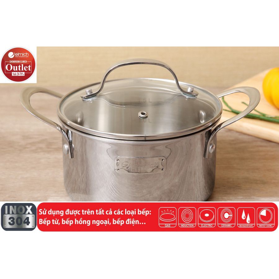 Bộ Nồi 3 Chiếc Inox 304 3 Lớp Đáy Liền ELMICH TriMax 3741 Size16cm/20cm/24cm