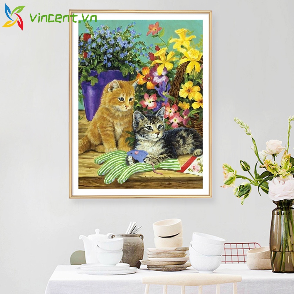 Bộ tranh thêu chữ thập hình mèo con 11CT dễ thương