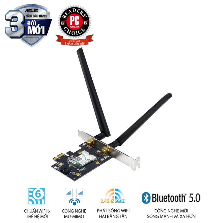 Card mạng PCIe WiFi 6 ASUS PCE-AX3000 Chuẩn AX3000 - Hàng chính hãng