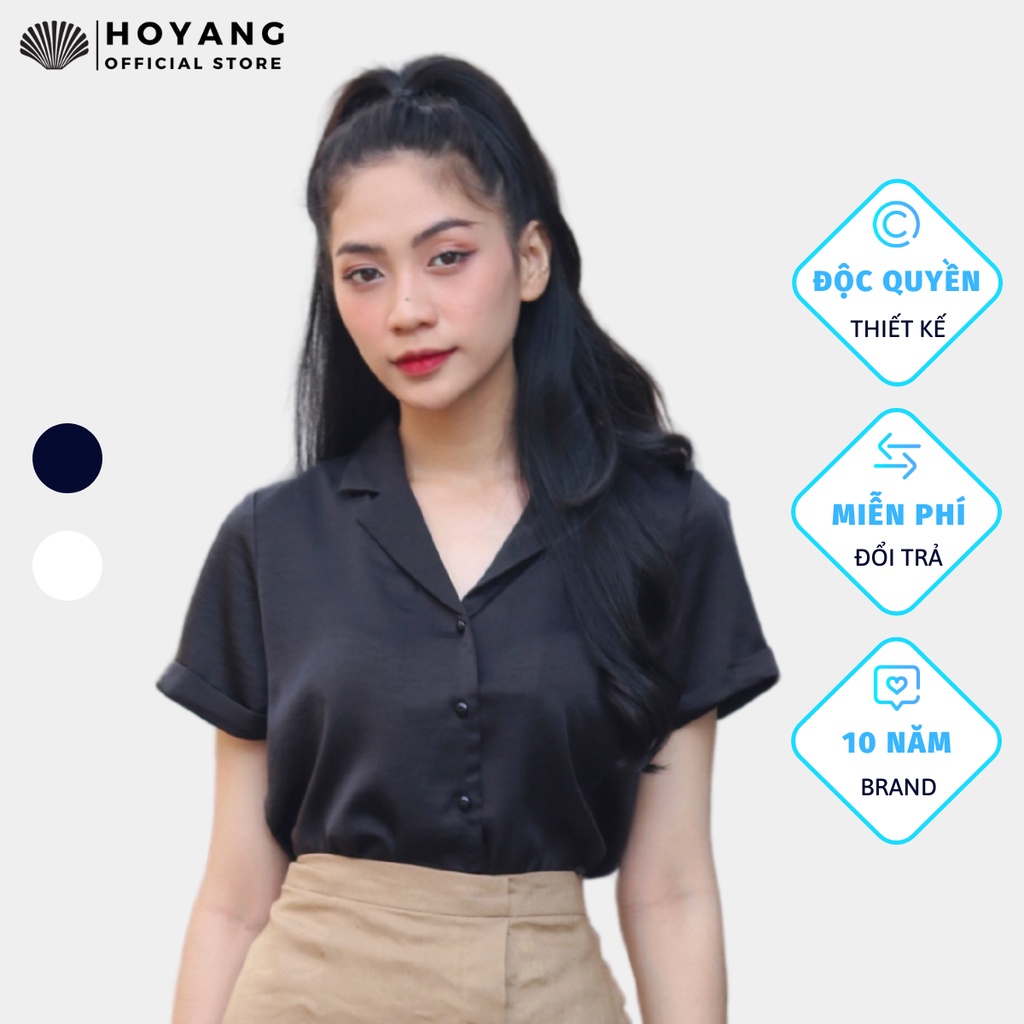 Áo Sơ Mi Lụa Tơ Tằm Cổ Vest Nữ Tay Ngắn HoYang AHY46