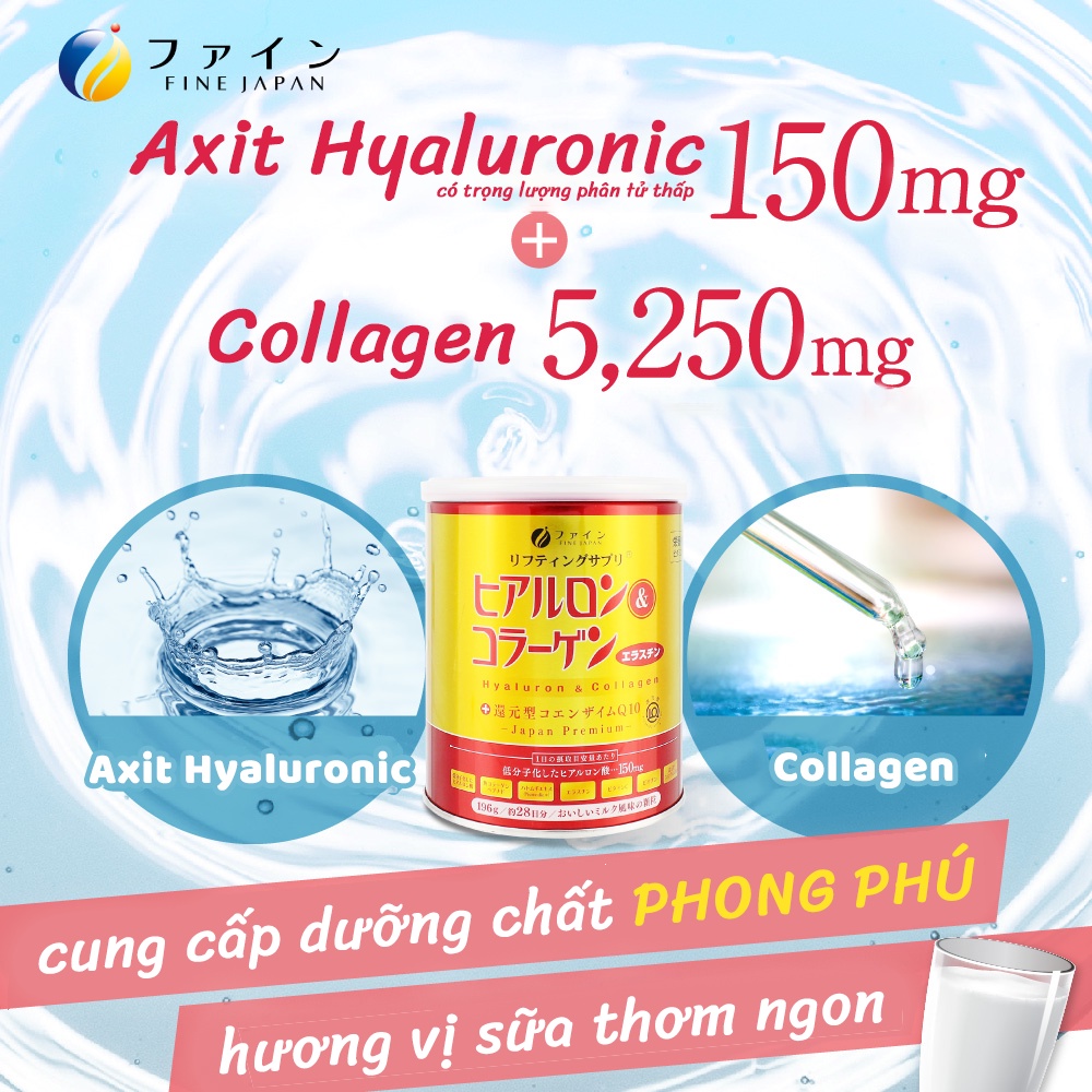 FINE JAPAN Hyaluron & Collagen +Q10, hỗ trợ chống oxy hóa, hạn chế lão hóa da, giúp mịn da 196g | Thế Giới Skin Care