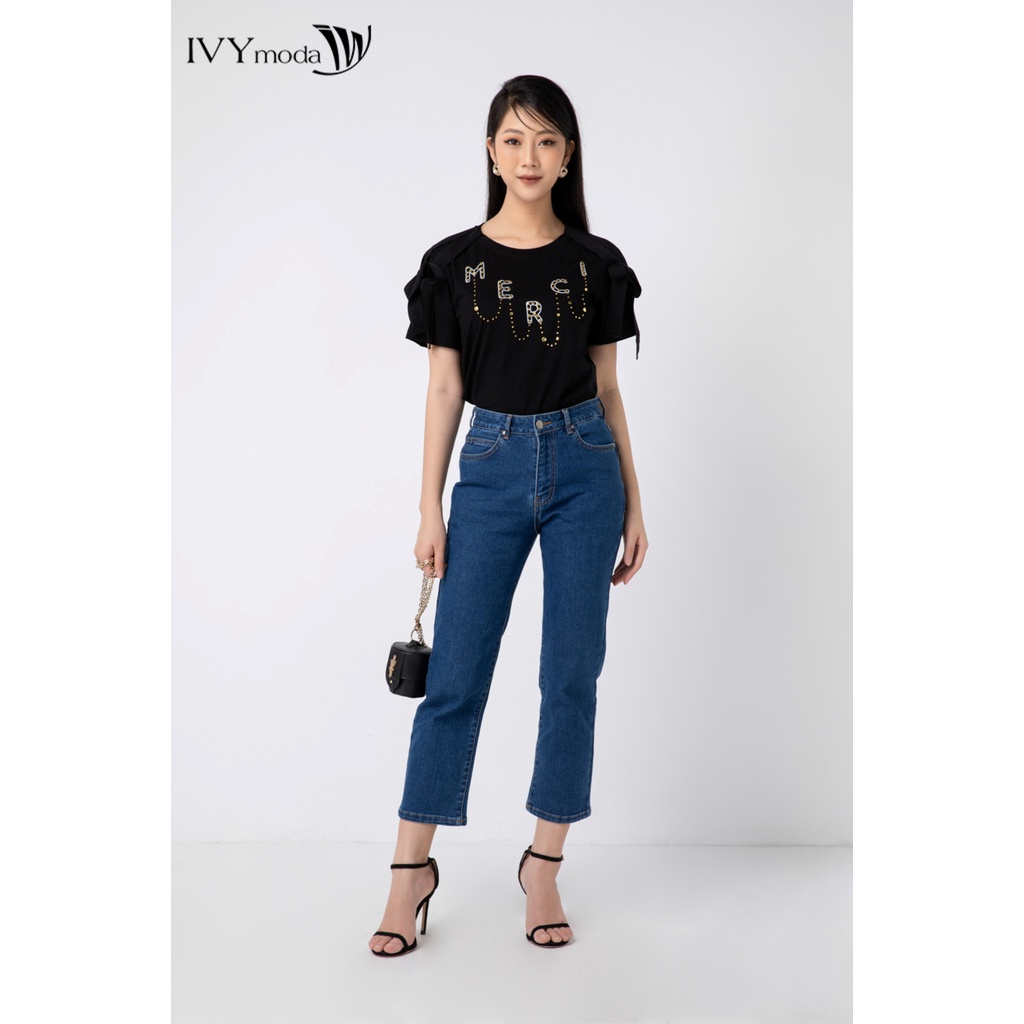 Quần jeans nữ xanh dương đậm IVY moda MS 25B8048