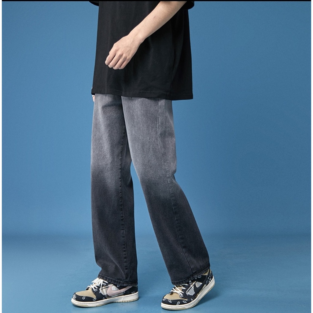 Quần jean nam baggy ống rộng wash 2 màu thời trang - quần bò nam - phong cách hàn quốc-Ống Suông Unisex