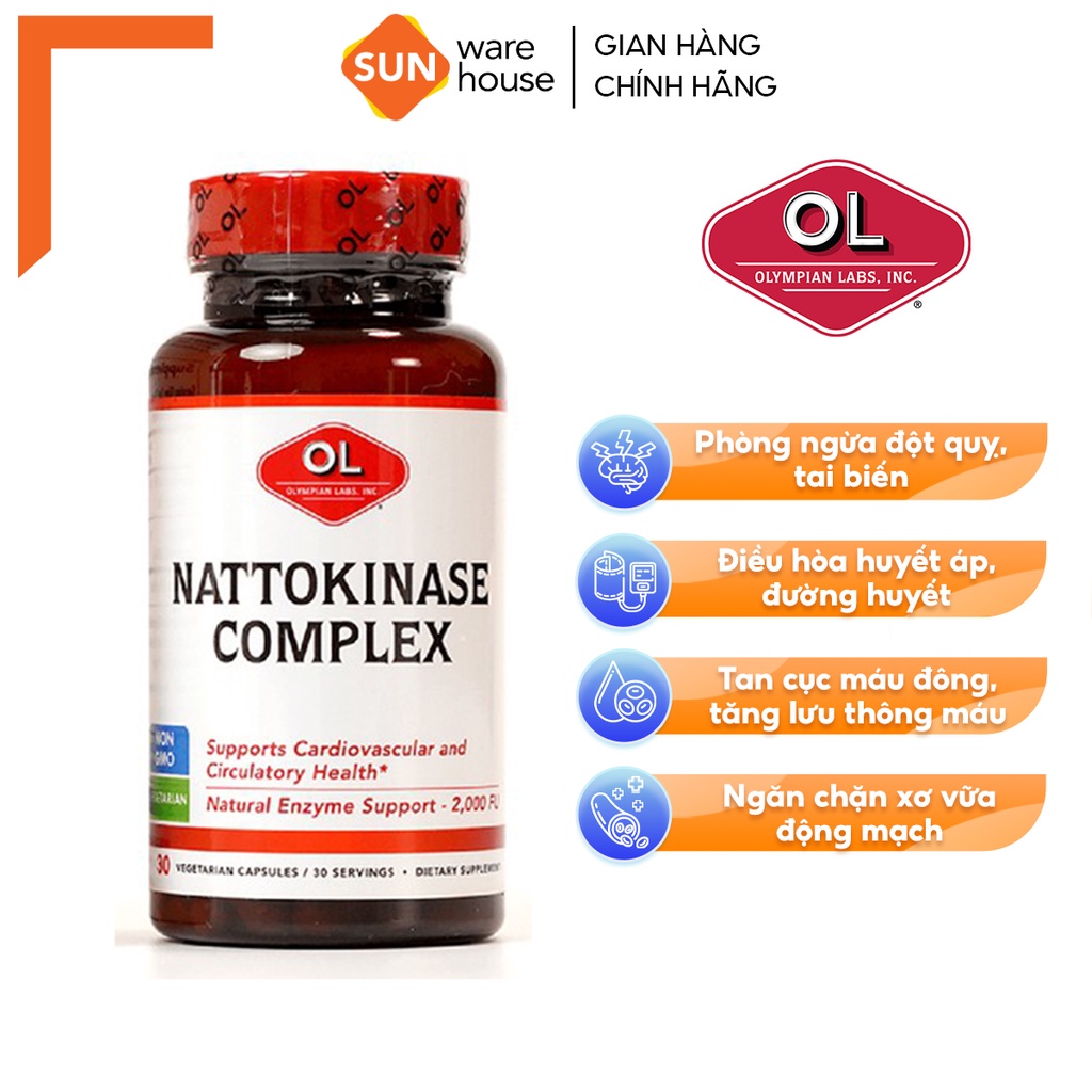 Viên Uống Hỗ Trợ Tránh Tai Biến Mạch Máu Não Olympian labs Nattokinase Complex 30 Viên