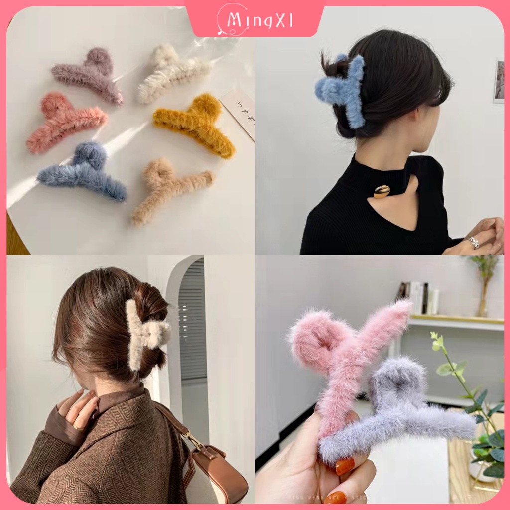 Kẹp Tóc Phủ Lông Phong Cách Hàn Quốc Thanh Lịch Thời Trang Dành Cho Nữ