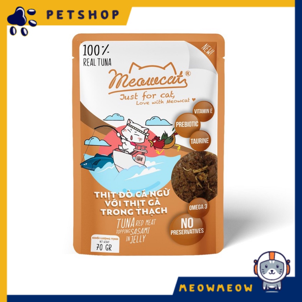 Pate cho mèo Meow Cat | Túi 70GR | Thức ăn ướt dinh dưỡng cho mèo.