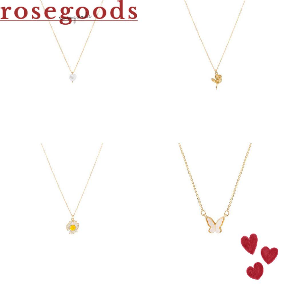 Vòng cổ Mặt Hình Hoa Hồng Đính Ngọc Trai Nhân Tạo Thời Trang