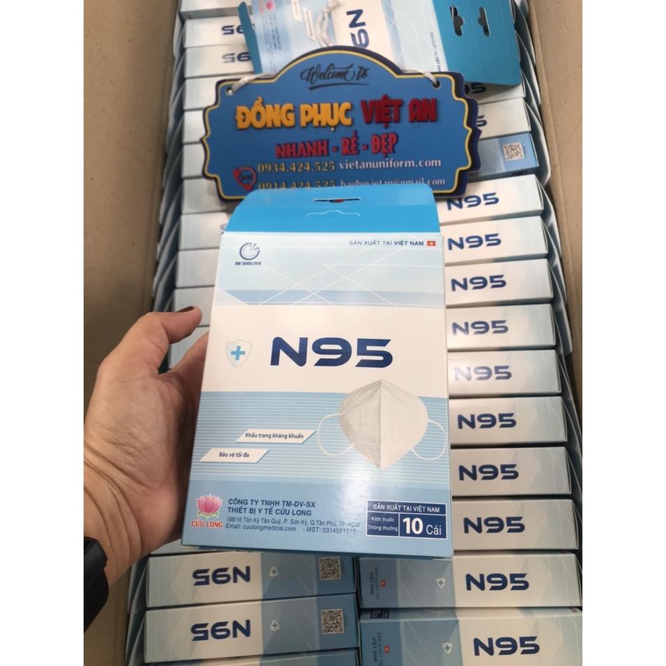 Khẩu trang n95 không  van cửu long (1hộp 10 cái)-MÀU  TRẮNG XÁM. | BigBuy360 - bigbuy360.vn