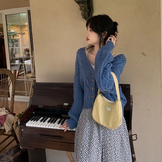 Xiaozhainv Áo Khoác Cardigan Tay Dài Màu Sắc Tươi Sáng Phong Cách Hàn Quốc