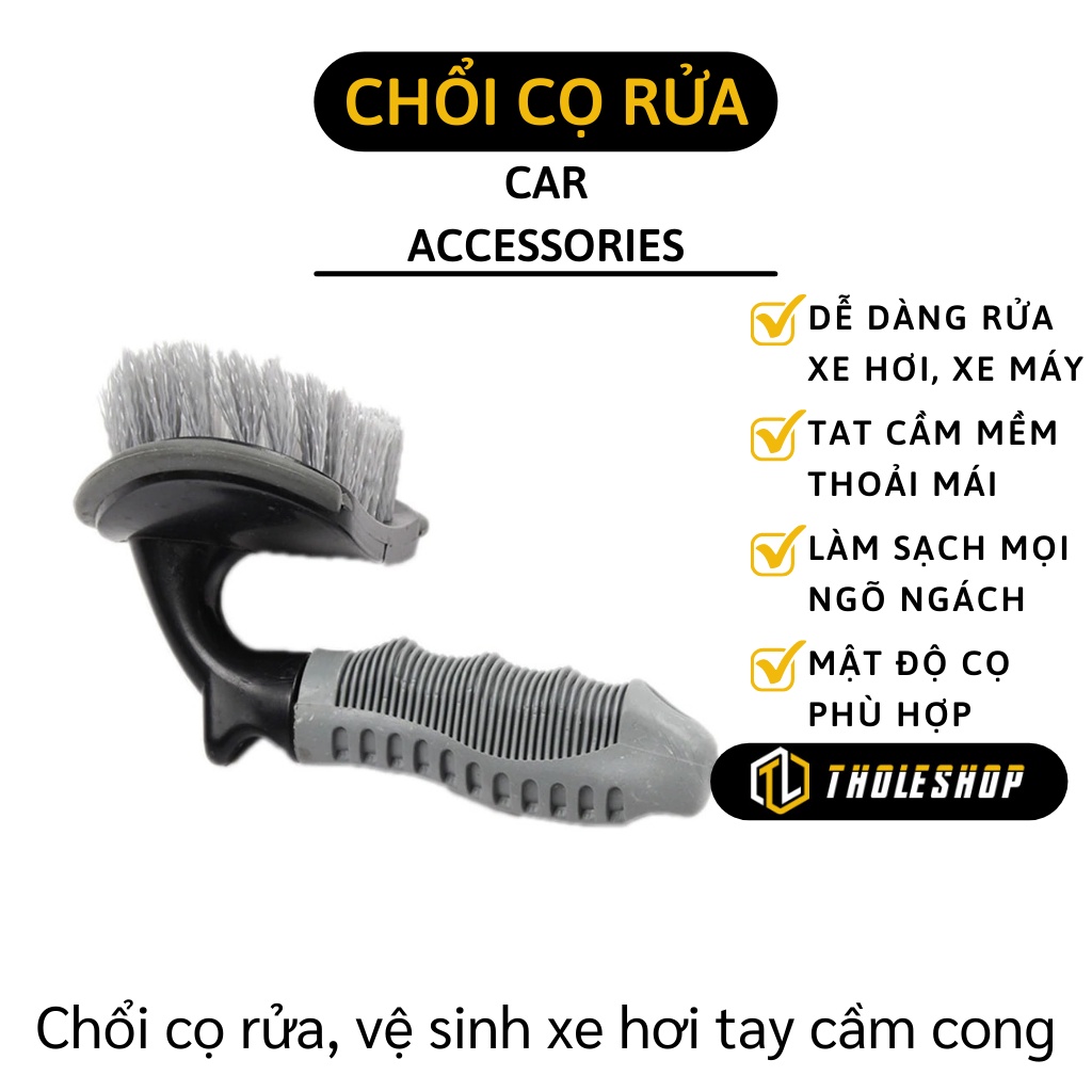 Chổi Rửa Xe - Cây Chổi Cọ Vành Xe, Lốp Ô Tô Chuyên Dụng Tay Cầm Cong 8681