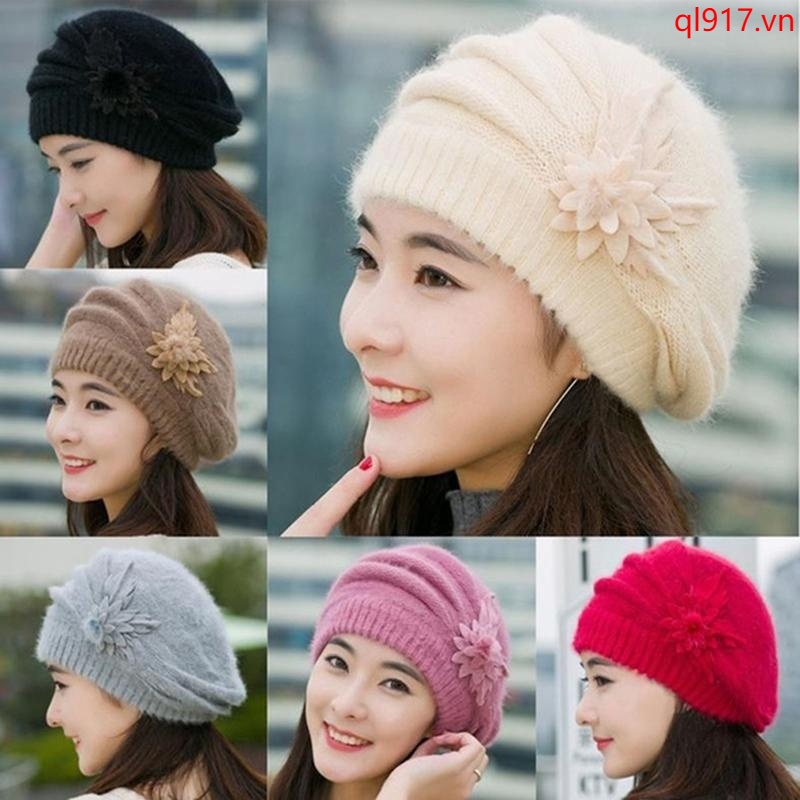 Mũ Len Beanie Đính Hoa Thời Trang Cho Nữ