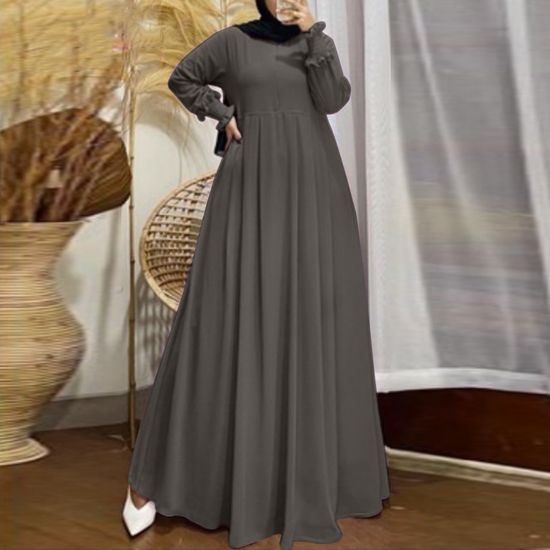 Zanzea Đầm Dài Tay Phồng Xếp Ly Phong Cách Vintage Thời Trang Cho Nữ