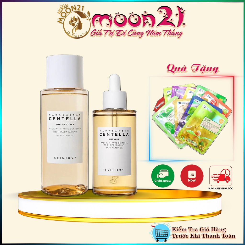 Bộ 2 Sản Phẩm Dưỡng Da Tinh Chất Rau Má - Toner ngừa mụn Madagascar Skin1004 55ml Chính Hãng