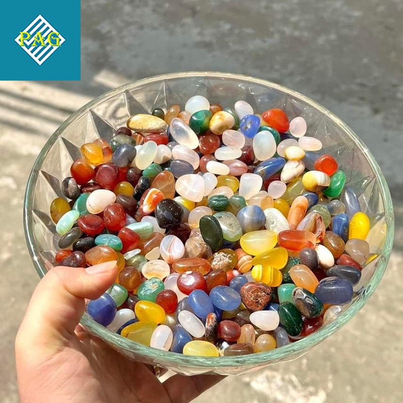 500gr Đá Sỏi Mài Bóng Tự Nhiên - Sỏi Mã Não - Đá Trang Trí Chậu Cây, Thả Bể Cá, Kích Thước 1,5-2cm
