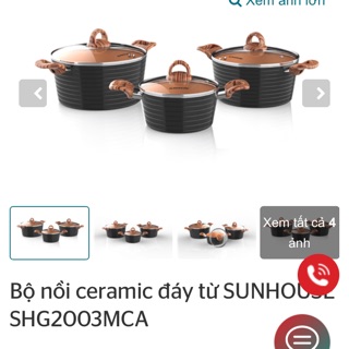 Bộ nồi ceramic đáy từ sunhouse shg2003mca