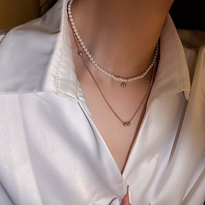 Vòng cổ nhiều lớp đính hạt ngọc trai thời trang dành cho nữ