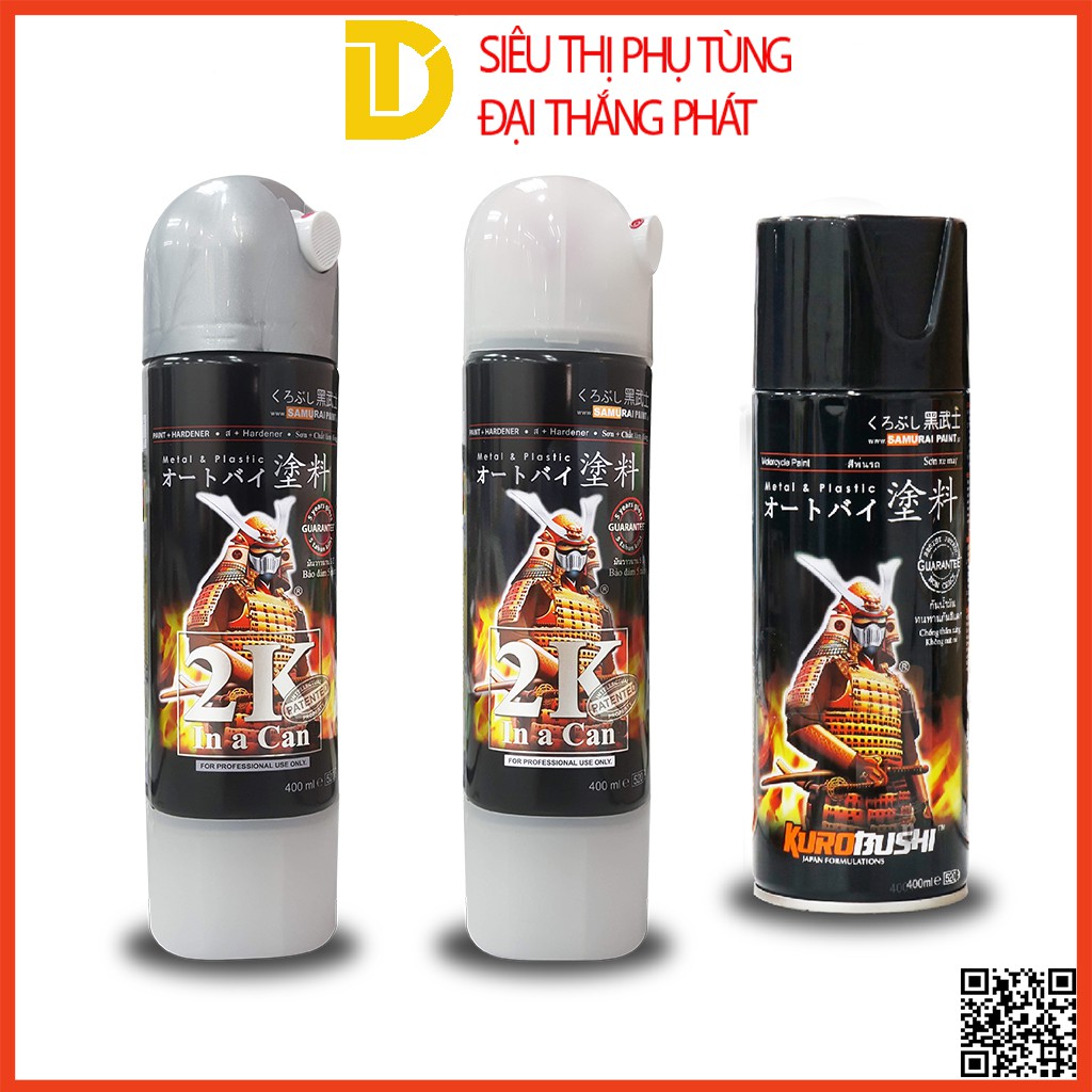 Combo cao cấp Sơn Samurai, sơn xịt xe máy màu trắng 2/102 (Lót: 2K04, Màu Trắng 2/102, Phủ: 2K01)