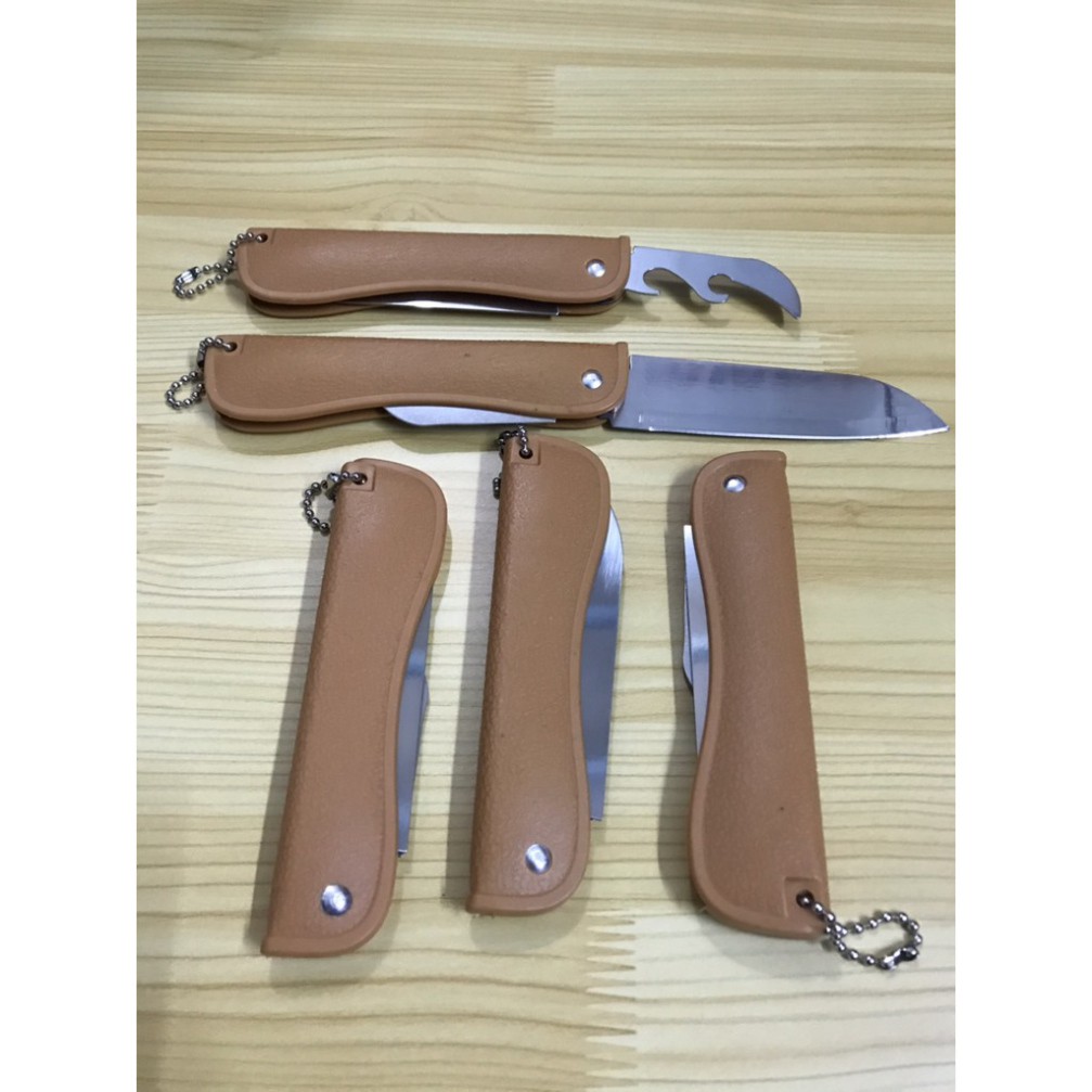 Dao gấp gọn màu nâu 2 in 1 có đồ khui 20cm - Dao xếp nâu