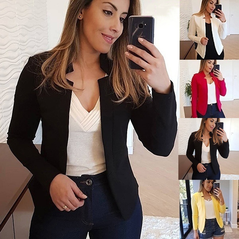 Áo Khoác Blazer Tay Dài Màu Trơn Thời Trang Công Sở Cho Nữ