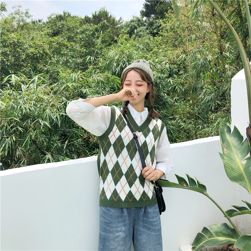 DUNEA Áo Len Không Tay Phối Họa Tiết Caro Màu Hồng Quyến Rũ Thời Trang