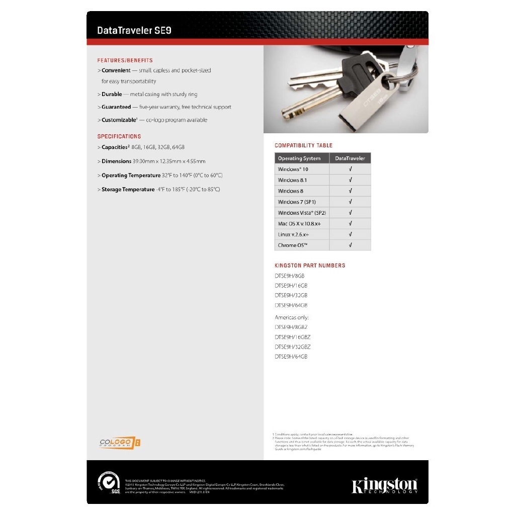Ổ Cứng Kingston 128GB 64GB 32GB 16GB 8GB 1GB SE9 Kỹ Thuật Số USB 2.0