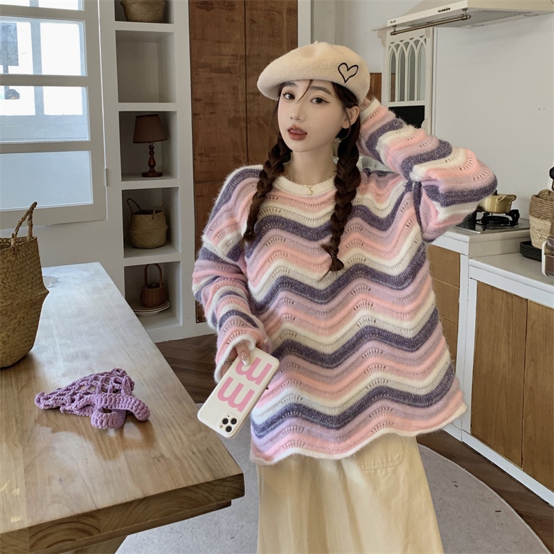 Áo sweater Dệt Kim Tay Dài Dáng Rộng Họa Tiết Xương Cá Thời Trang Thu Đông Hàng Mới 2022