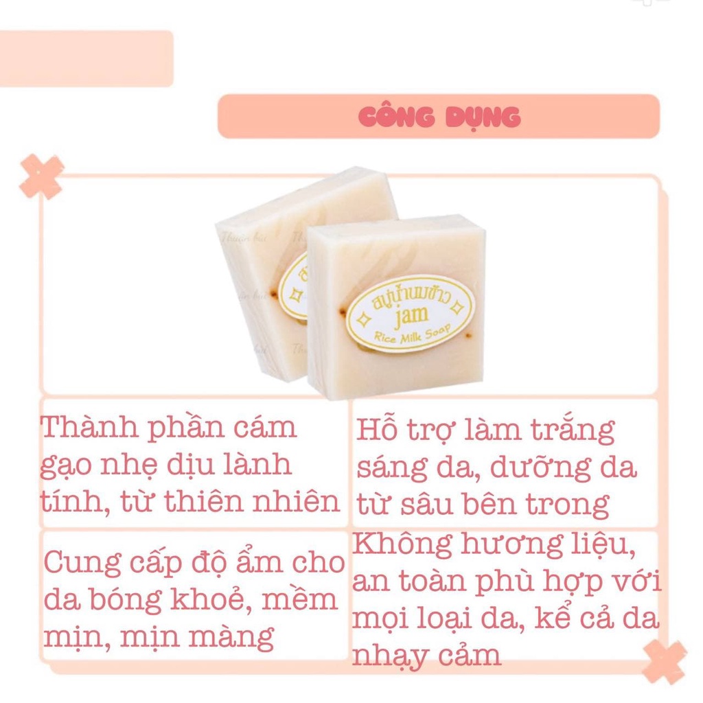 Xà Phòng Cám Gạo Thái Lan Xà Phòng Trắng Da Jam Rice Milk Soap Bánh Vuông 65gr LALA