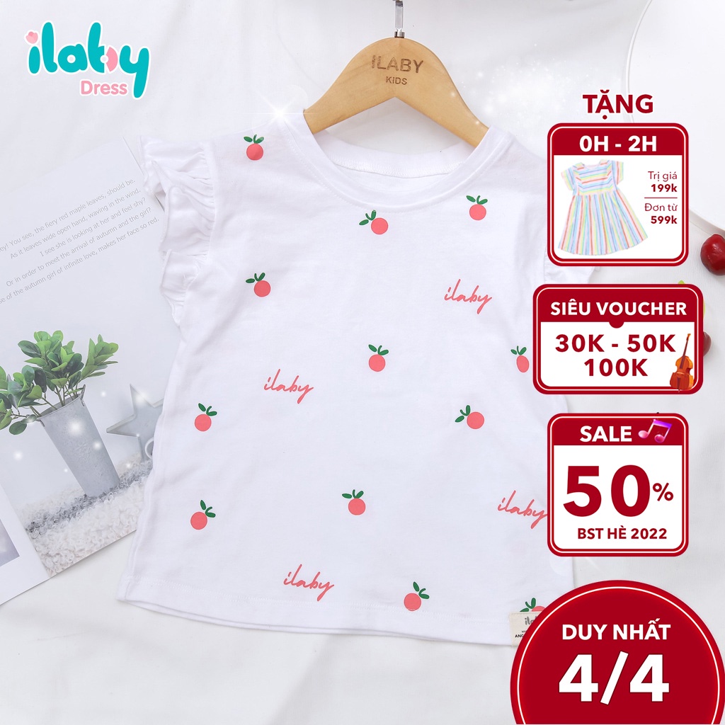 Áo cho bé gái ILABY vai cuốn bèo chất liệu thun cotton thoáng mát [20IG07520122]