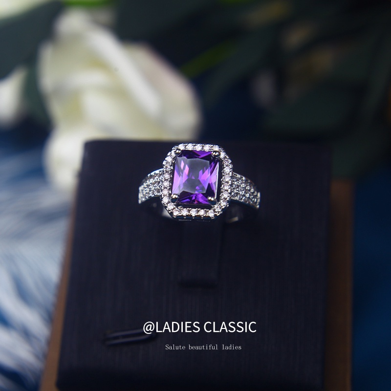 Nhẫn Mặt Vuông Đính Đá Zircon Tinh Xảo Lãng Mạn Cho Nữ