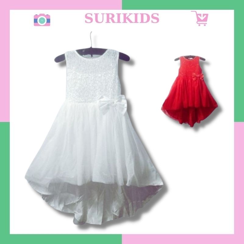 Đầm công chúa bé gái size đại 25-45kg kiểu đuôi cá dáng xòe cao cấp màu trắng và đỏ SURIKIDS-CC04S