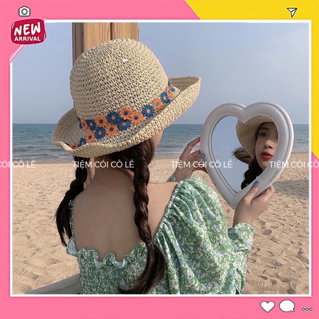 Mũ cói phối hoa, nón cói tai bèo xinh xắn cho bạn gái đi biển, chụp ảnh - Tiệm Cói Cô Lê