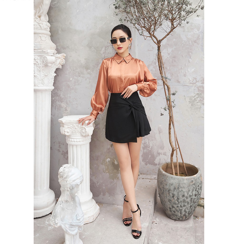 Áo sơ mi Lụa nữ 92WEAR 3 MÀU, đủ size, nhún vai phù hợp công sở ASA1323