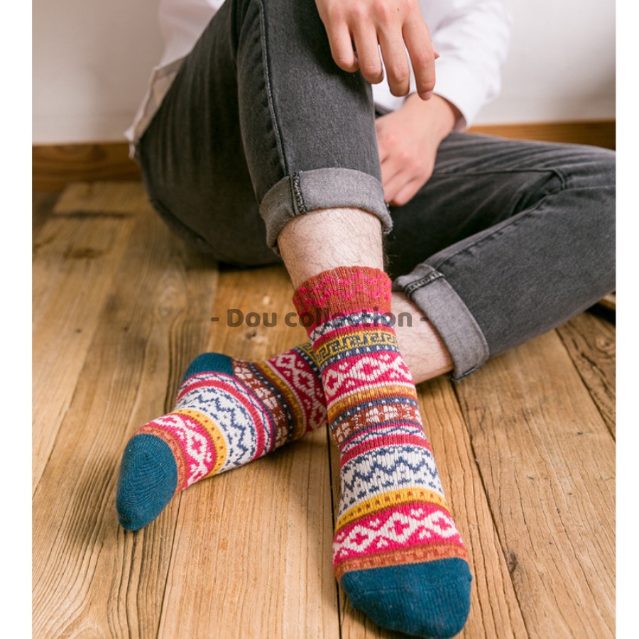 [Nowship2h] Vớ Tất Len Unisex Cổ Cao Thổ Cẩm Đan Len Dày Phong Cách Bohemian Thời Trang Vintage Thu Đông - Mã TV026